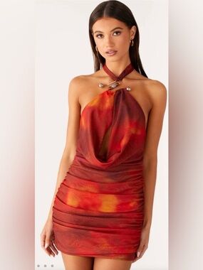NWT Peppermayo Midnight Ember Mini Dress - Scarlet Blur Red Orange Ombré